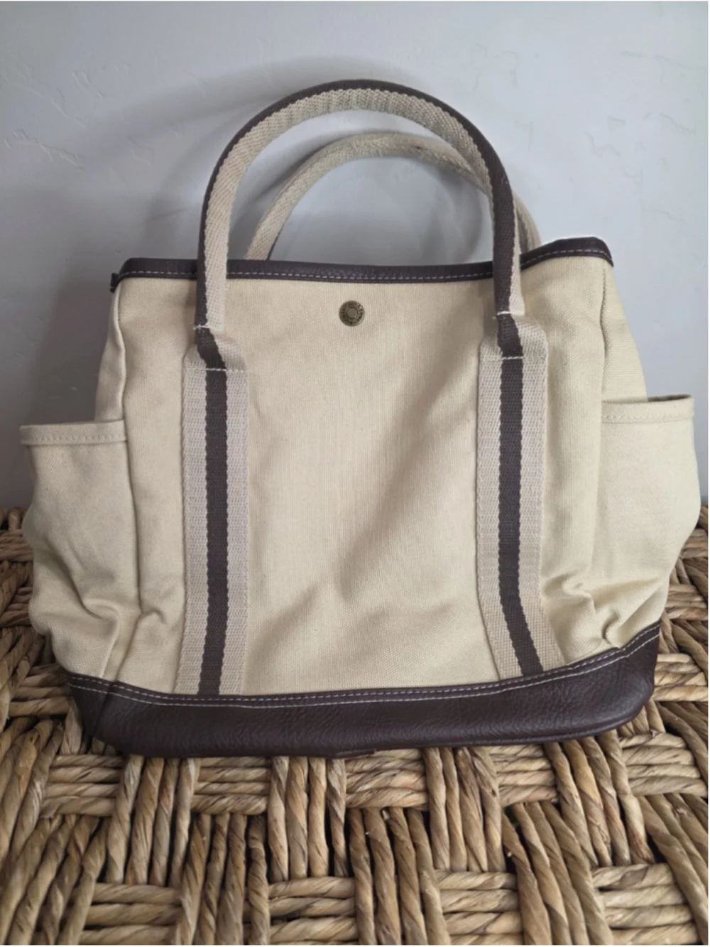 Picnic at Ascot Canvas Garden Tote Multi Pocket Tool Bag Cream Brown NWT 341WK